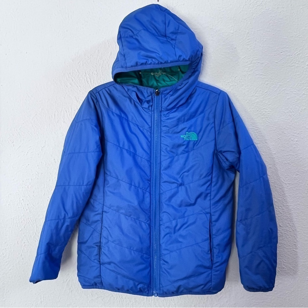 The North Face blue green reversible hooded jacket
